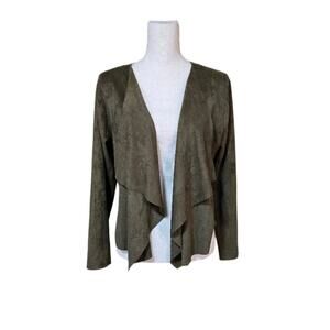 Umgee Faux Suede Blazer Women Small Green Neutral Preppy Boho Chic Classic